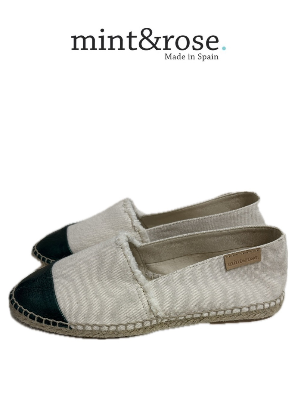 Mint & Rose Amalfi Creeper Espadrilles in Cream and cap toe metallic Green shoes